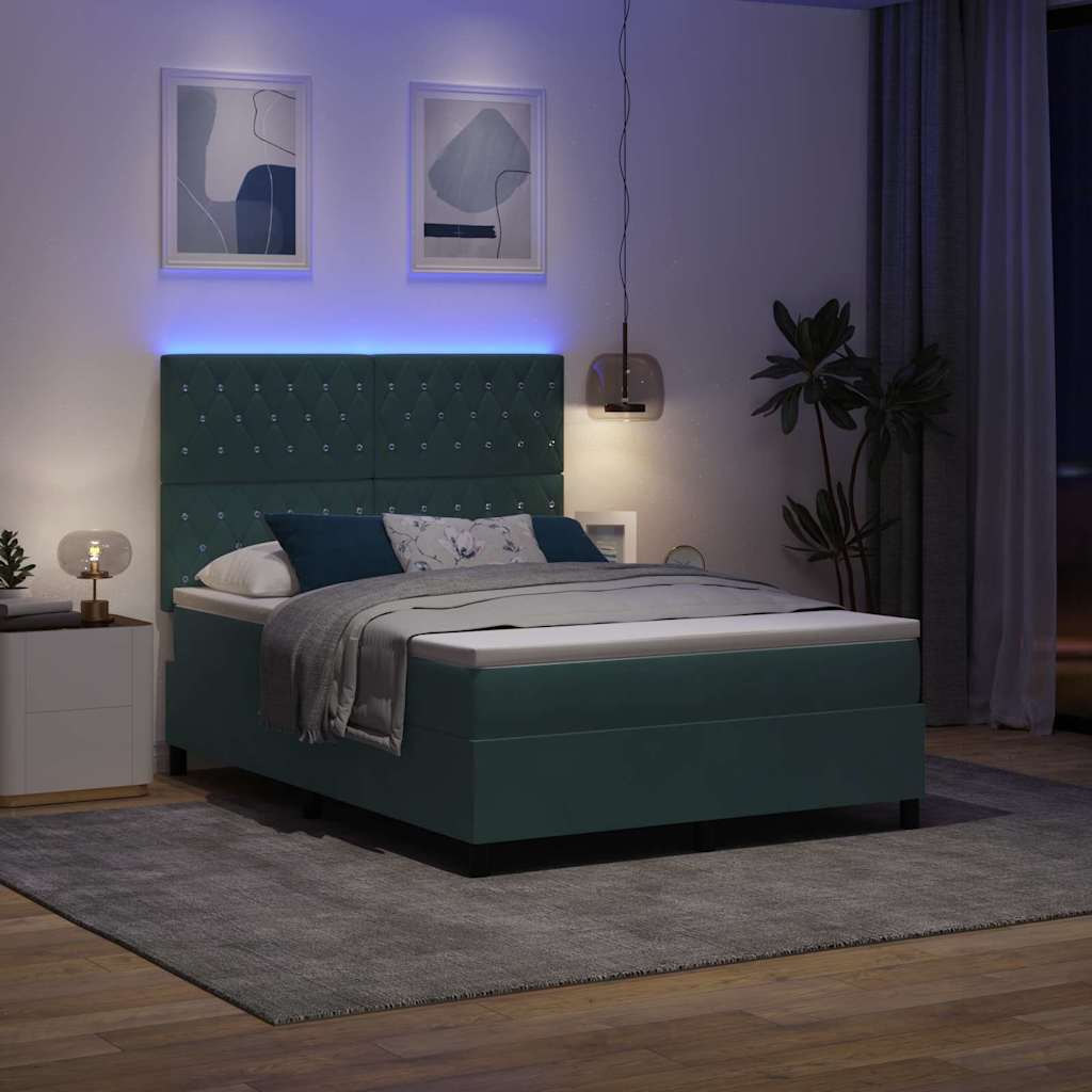 LED Κρεβάτι με βάθρο Σκούρο Πράσινο 140 x 190 cm Βελούδο