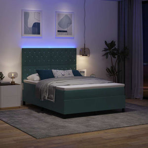 LED Κρεβάτι με βάθρο Σκούρο Πράσινο 140 x 190 cm Βελούδο