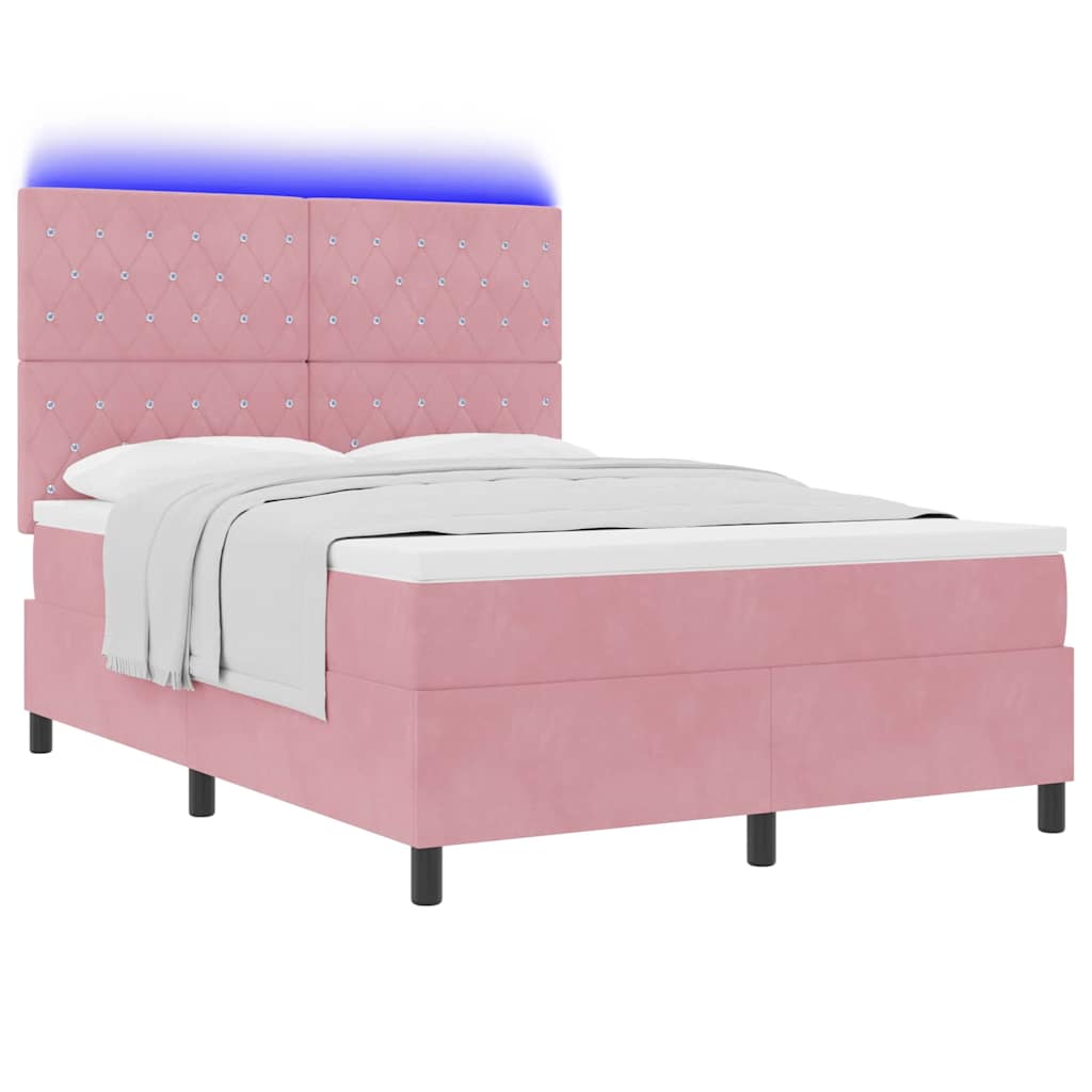 LED Κρεβάτι με βάθρο με στρώμα Ροζ 140 x 190 cm Βελούδο - Pakobazaar