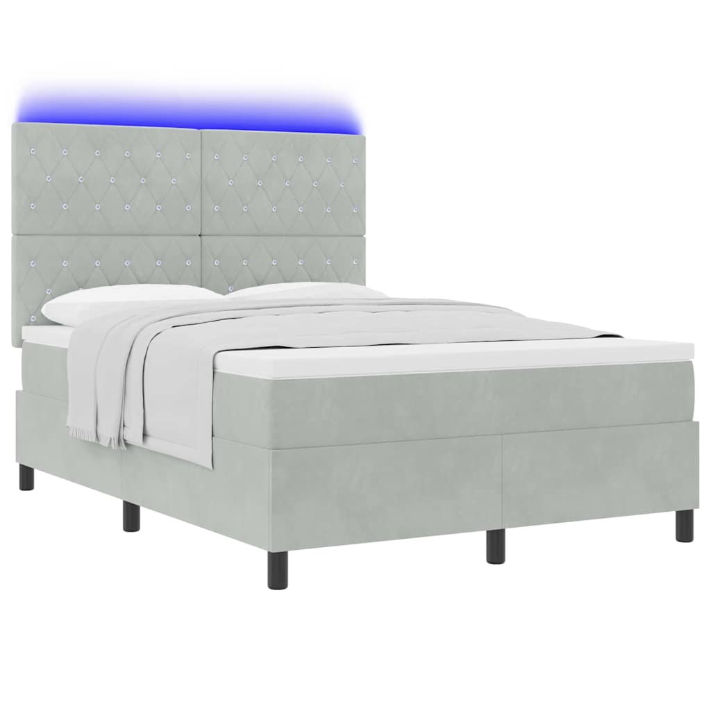 LED Κρεβάτι με βάθρο με στρώμα Ανοιχτό γκρι 140 x 200 cm ύφασμα - Pakobazaar