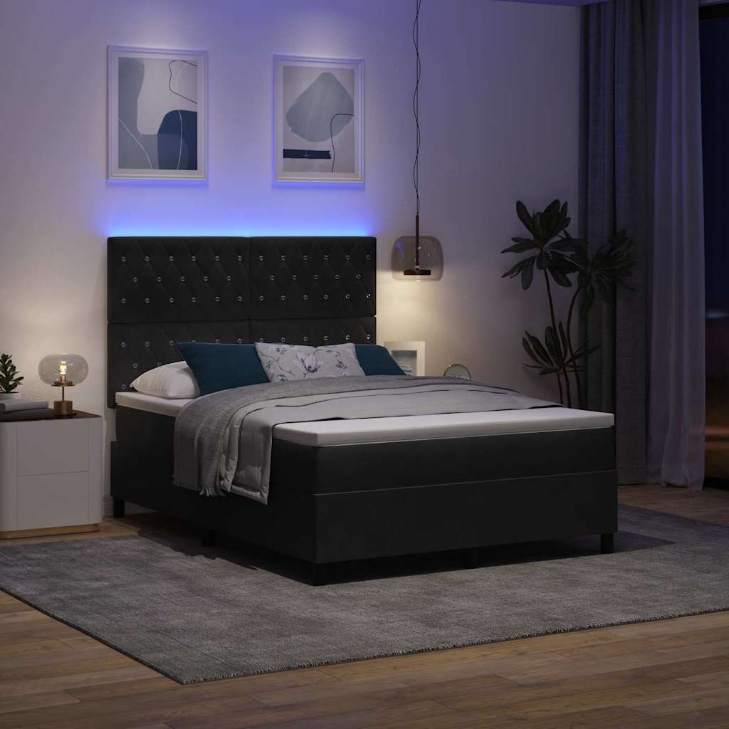 LED Κρεβάτι με βάθρο με στρώμα Μαύρο 140 x 200 cm Βελούδο - Pakobazaar