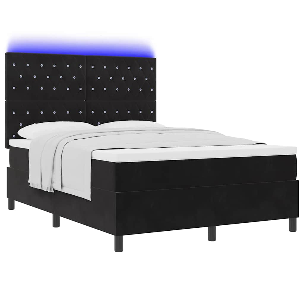 LED Κρεβάτι με βάθρο με στρώμα Μαύρο 160 x 200 cm Βελούδο - Pakobazaar