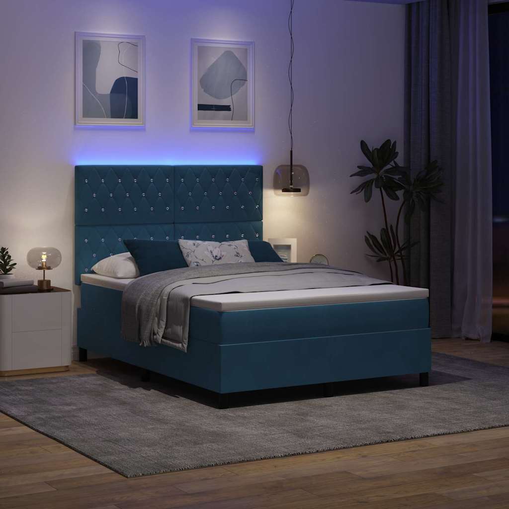 LED Κρεβάτι με βάθρο με στρώμα Σκούρο Μπλε 160 x 200 cm Βελούδο - Pakobazaar
