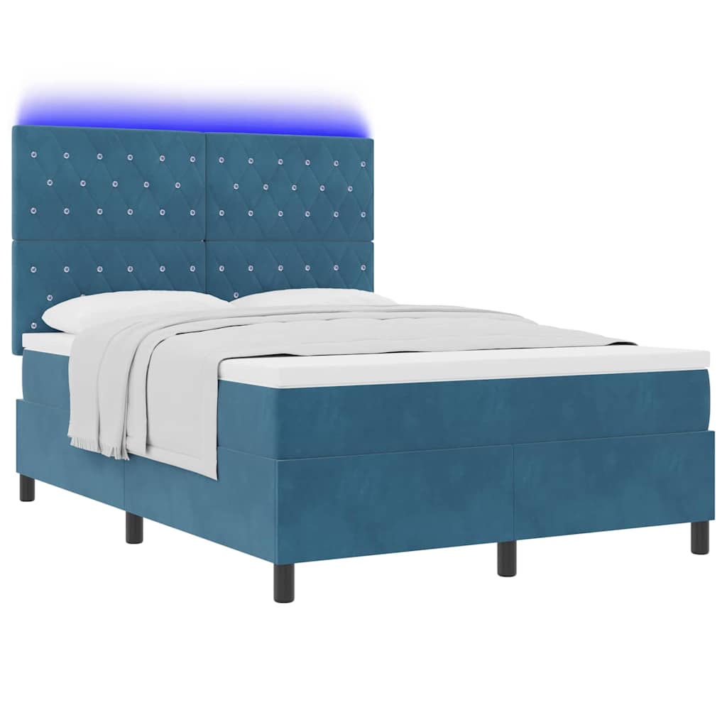 LED Κρεβάτι με βάθρο με στρώμα Σκούρο Μπλε 160 x 200 cm Βελούδο - Pakobazaar