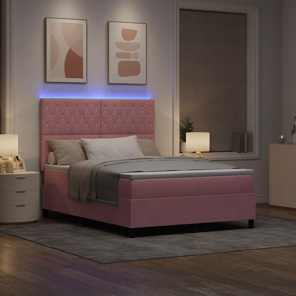 LED Κρεβάτι με βάθρο με στρώμα Ροζ 160 x 200 cm Βελούδο - Pakobazaar