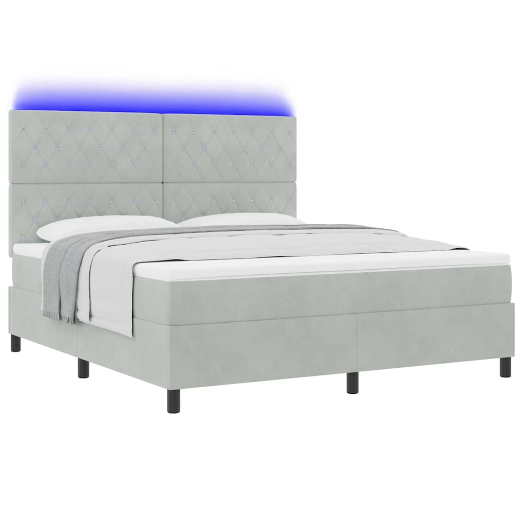 LED Κρεβάτι με βάθρο Ανοιχτό γκρι 180 x 200 cm Βελούδο - Pakobazaar