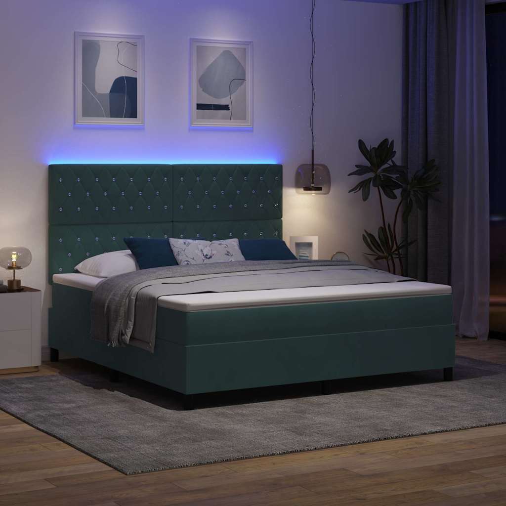 LED Κρεβάτι με βάθρο Σκούρο Πράσινο 180 x 200 cm Βελούδο - Pakobazaar
