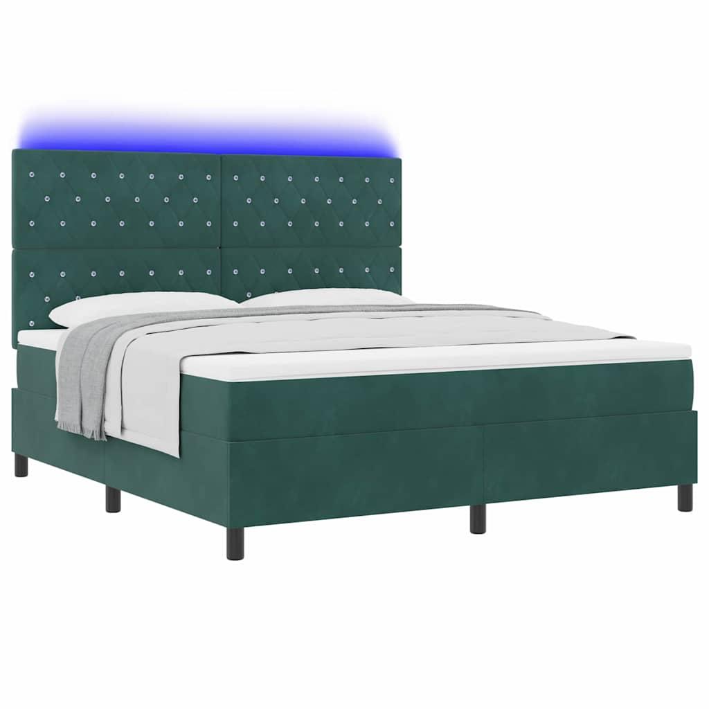 LED Κρεβάτι με βάθρο Σκούρο Πράσινο 180 x 200 cm Βελούδο - Pakobazaar