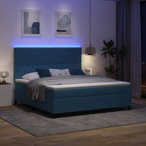 LED Κρεβάτι με βάθρο με στρώμα Σκούρο Μπλε 180 x 200 cm Βελούδο - Pakobazaar
