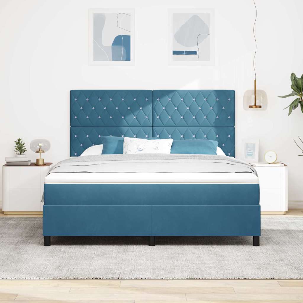LED Κρεβάτι με βάθρο με στρώμα Σκούρο Μπλε 180 x 200 cm Βελούδο