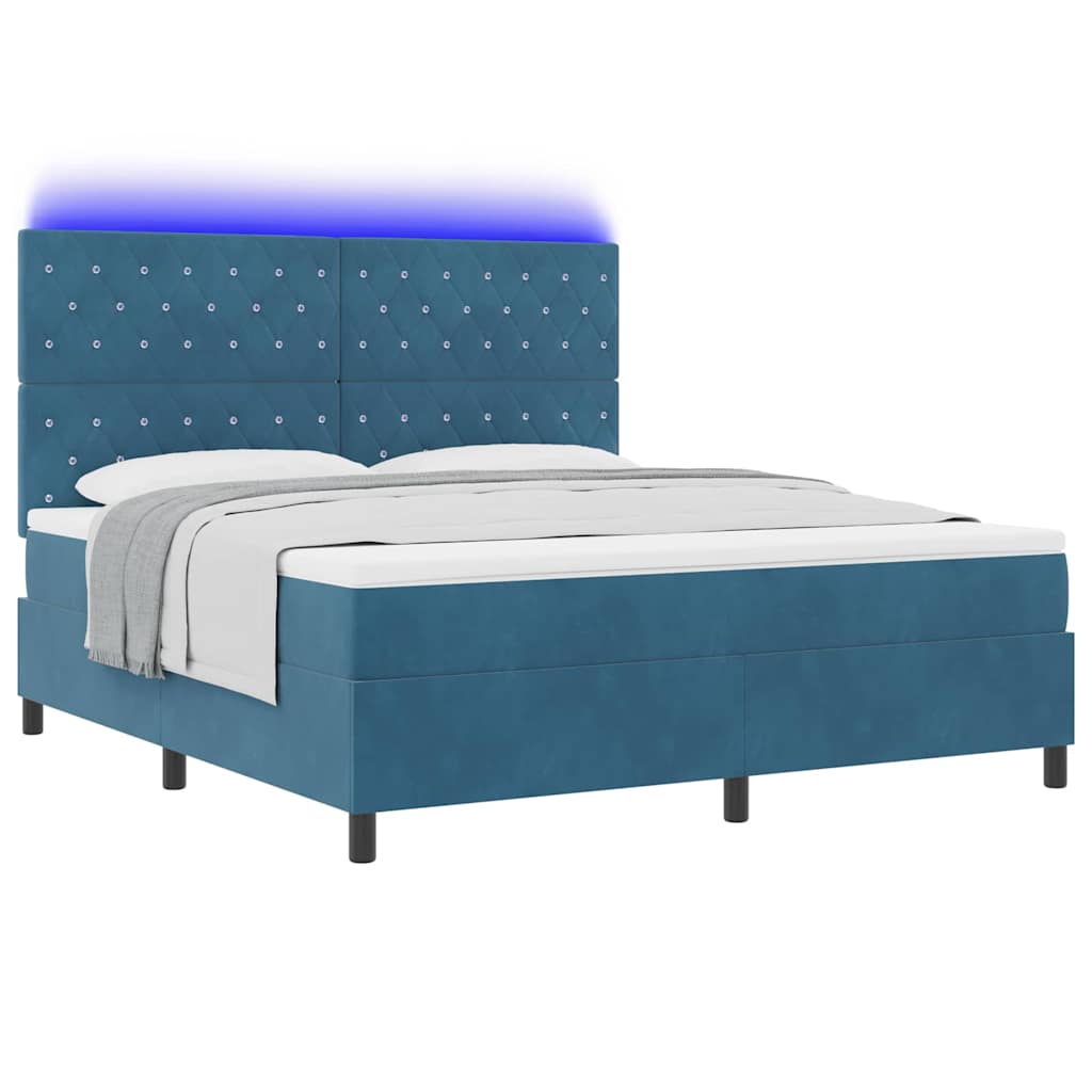 LED Κρεβάτι με βάθρο με στρώμα Σκούρο Μπλε 180 x 200 cm Βελούδο