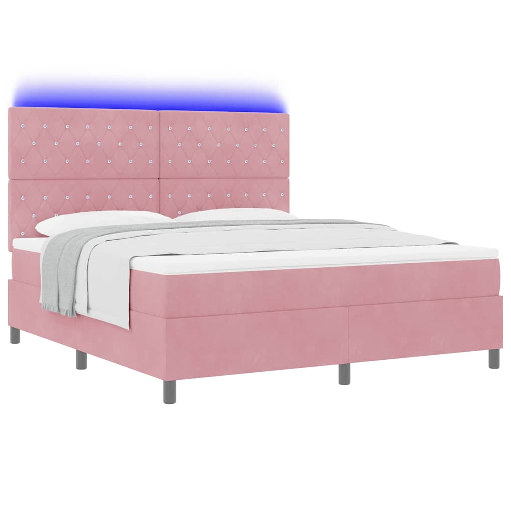 LED Κρεβάτι με βάθρο με στρώμα Ροζ 180 x 200 cm Βελούδο - Pakobazaar