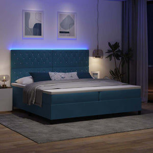 LED Κρεβάτι με βάθρο με στρώμα Σκούρο Μπλε 200 x 200 cm Βελούδο - Pakobazaar