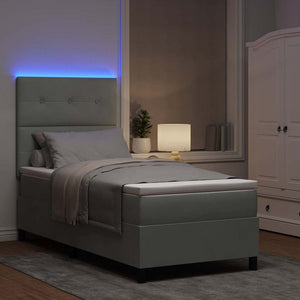 LED Κρεβάτι με βάθρο με στρώμα Ανοιχτό γκρι 90 x 200 cm ύφασμα - Pakobazaar