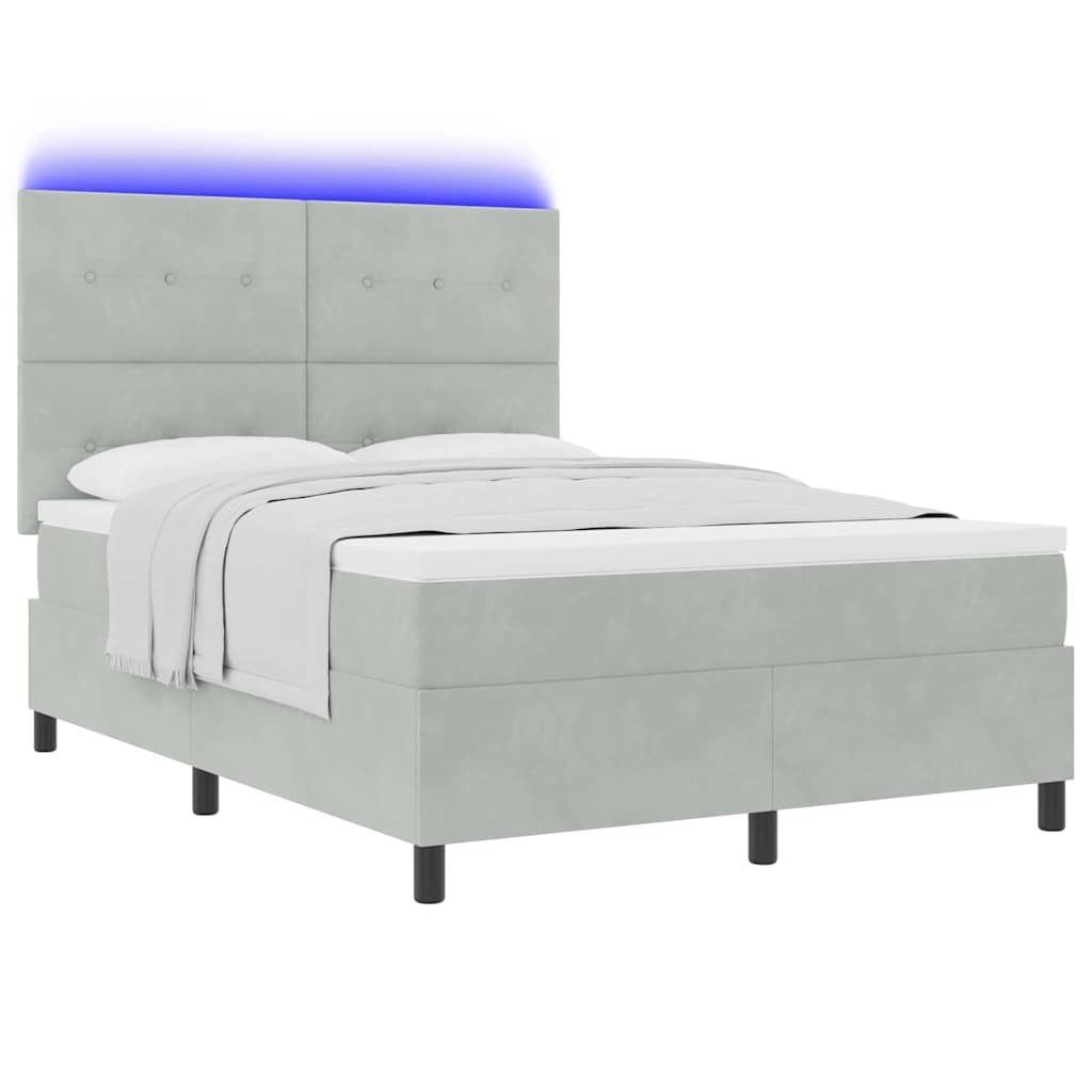 LED Κρεβάτι με βάθρο με στρώμα Ανοιχτό γκρι 140 x 190 cm ύφασμα - Pakobazaar
