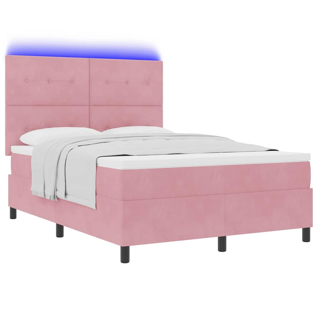 LED Κρεβάτι με βάθρο με στρώμα Ροζ 140 x 190 cm ύφασμα - Pakobazaar