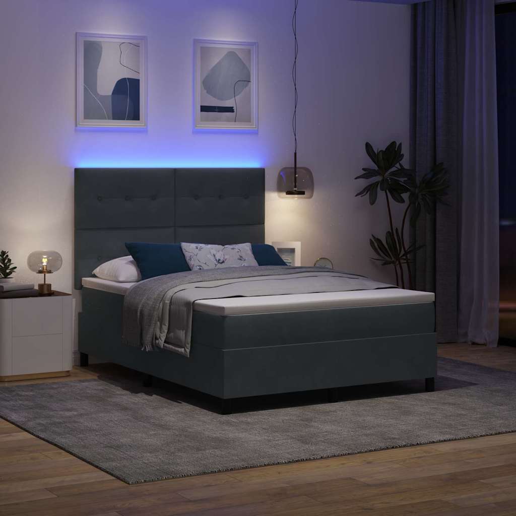 LED Κρεβάτι με βάθρο με στρώμα Σκούρο Γκρι 140 x 200 cm ύφασμα - Pakobazaar