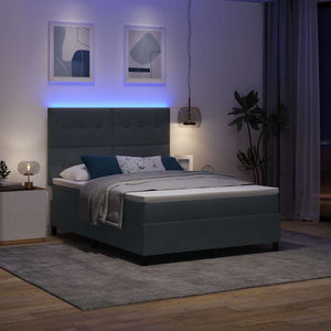 LED Κρεβάτι με βάθρο με στρώμα Σκούρο Γκρι 140 x 200 cm ύφασμα - Pakobazaar