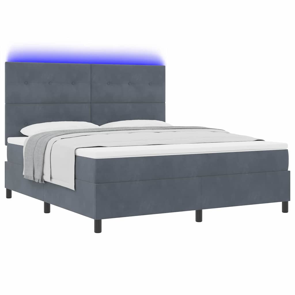 LED Κρεβάτι με βάθρο με στρώμα Σκούρο Γκρι 180 x 200 cm ύφασμα - Pakobazaar