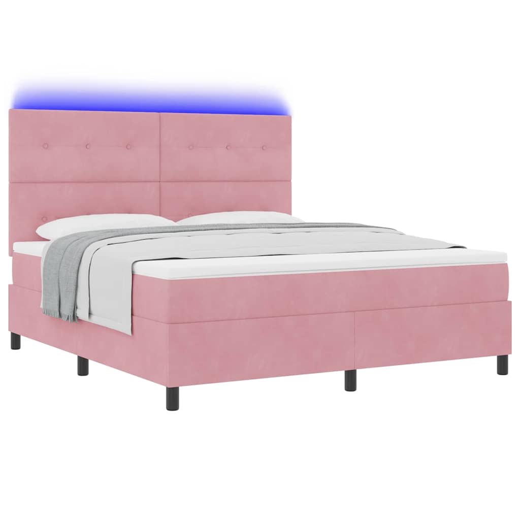 LED Κρεβάτι με βάθρο με στρώμα Ροζ 180 x 200 cm ύφασμα - Pakobazaar