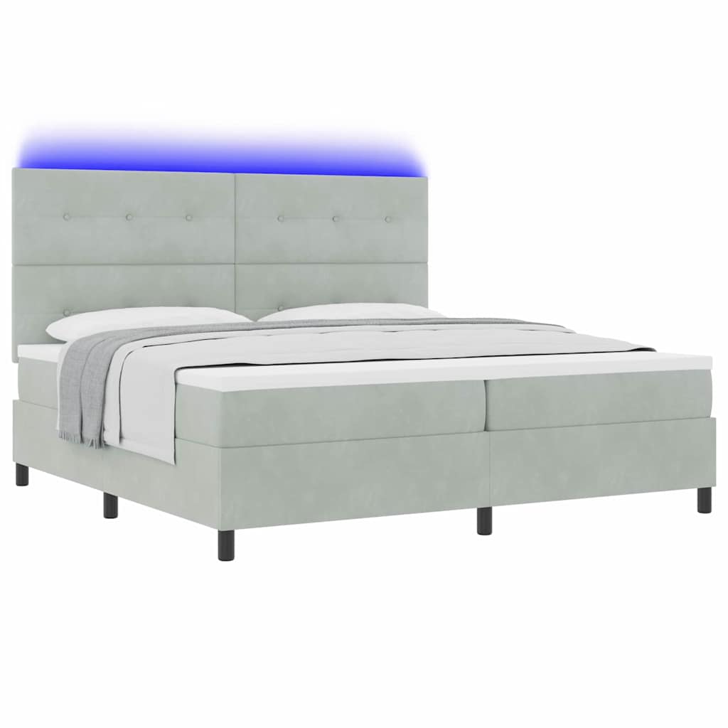 LED Κρεβάτι με βάθρο με στρώμα Ανοιχτό γκρι 200 x 200 cm ύφασμα - Pakobazaar