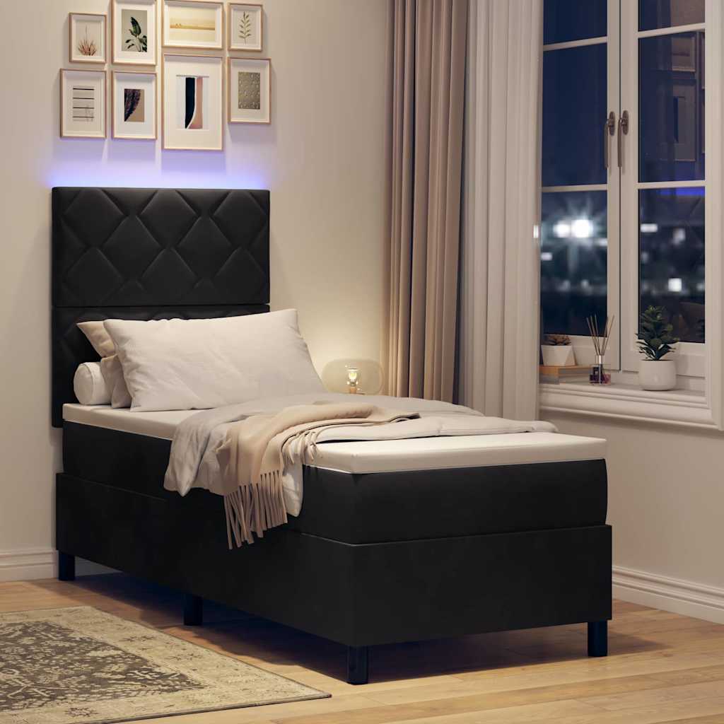 LED Κρεβάτι με βάθρο με κεφαλάρι Μαύρο 80 x 200 cm Βελούδο - Pakobazaar