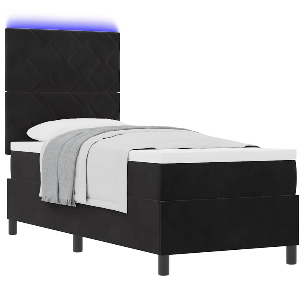 LED Κρεβάτι με βάθρο με κεφαλάρι Μαύρο 80 x 200 cm Βελούδο - Pakobazaar