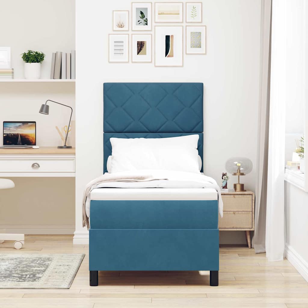 LED Κρεβάτι με βάθρο με στρώμα Σκούρο Μπλε 80 x 200 cm ύφασμα - Pakobazaar