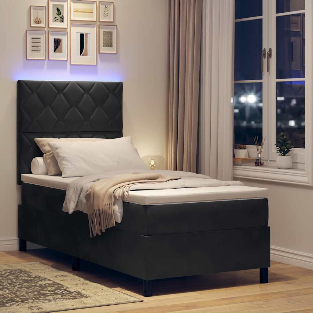 LED Κρεβάτι με βάθρο με κεφαλάρι Μαύρο 90 x 190 cm Βελούδο