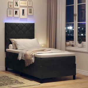 LED Κρεβάτι με βάθρο με κεφαλάρι Μαύρο 90 x 190 cm Βελούδο