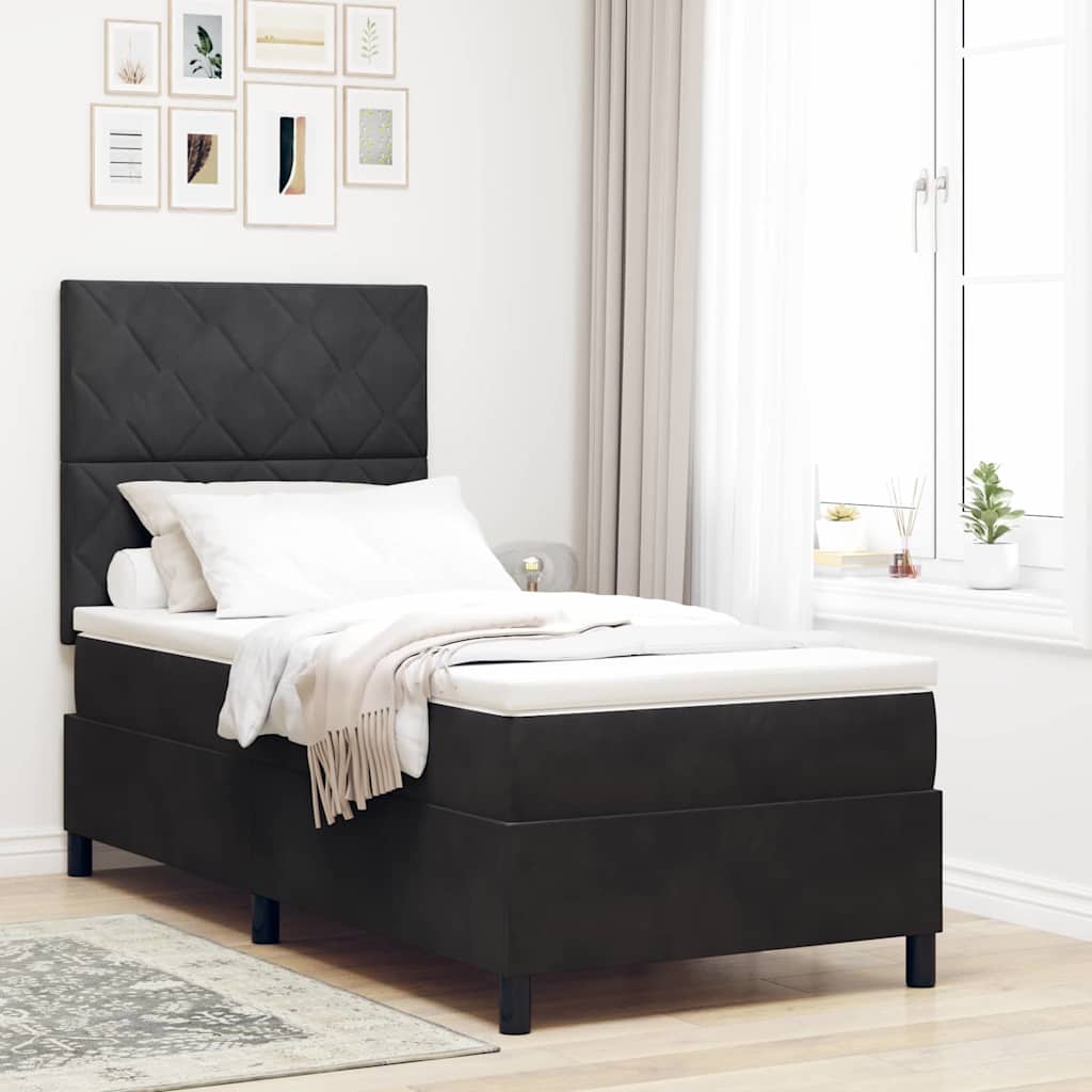LED Κρεβάτι με βάθρο με κεφαλάρι Μαύρο 90 x 190 cm Βελούδο