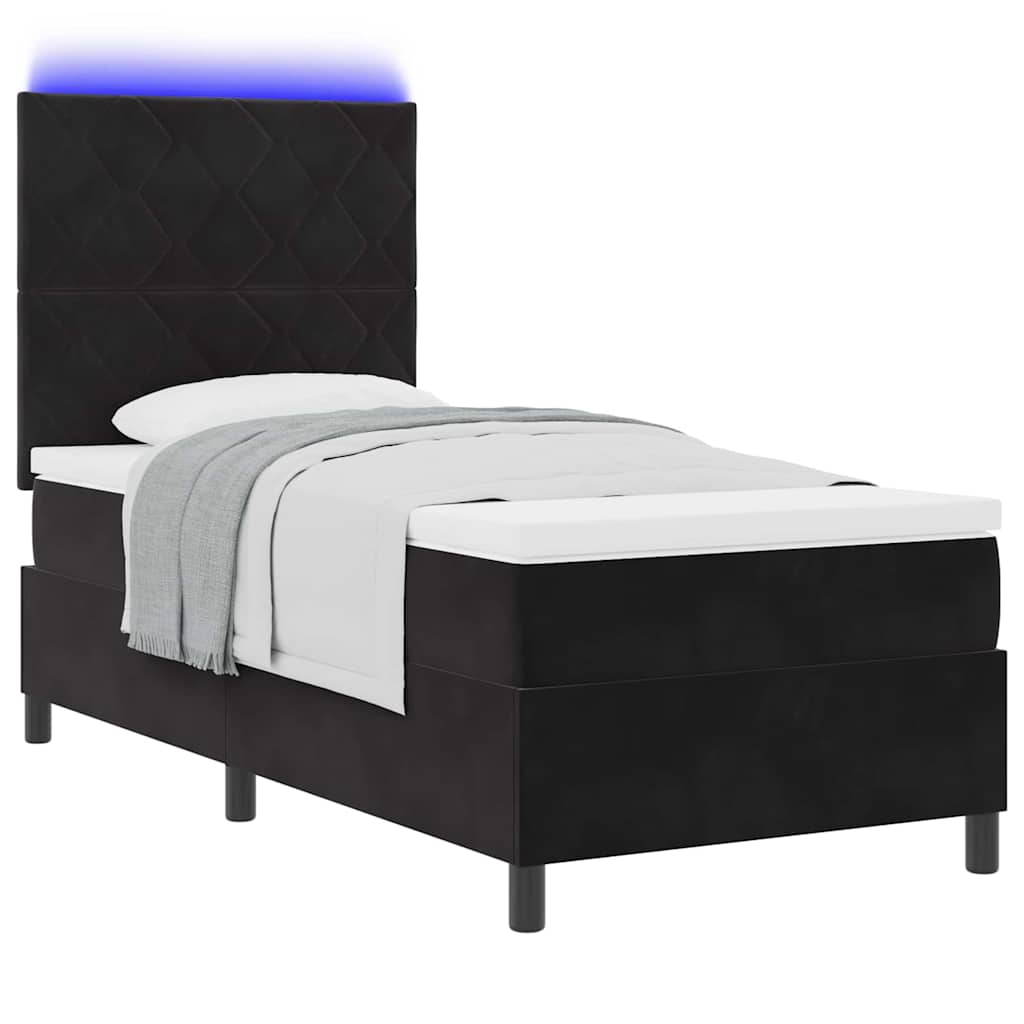 LED Κρεβάτι με βάθρο με κεφαλάρι Μαύρο 90 x 190 cm Βελούδο