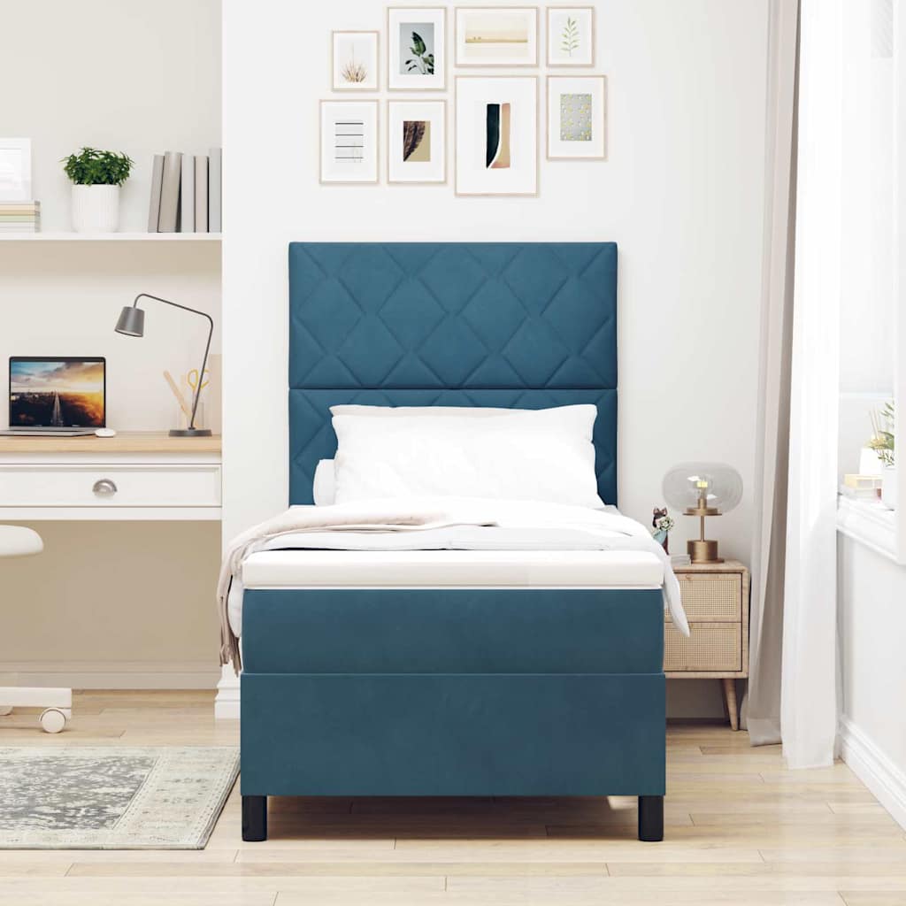 LED Κρεβάτι με βάθρο με στρώμα Σκούρο Μπλε 90 x 190 cm Βελούδο