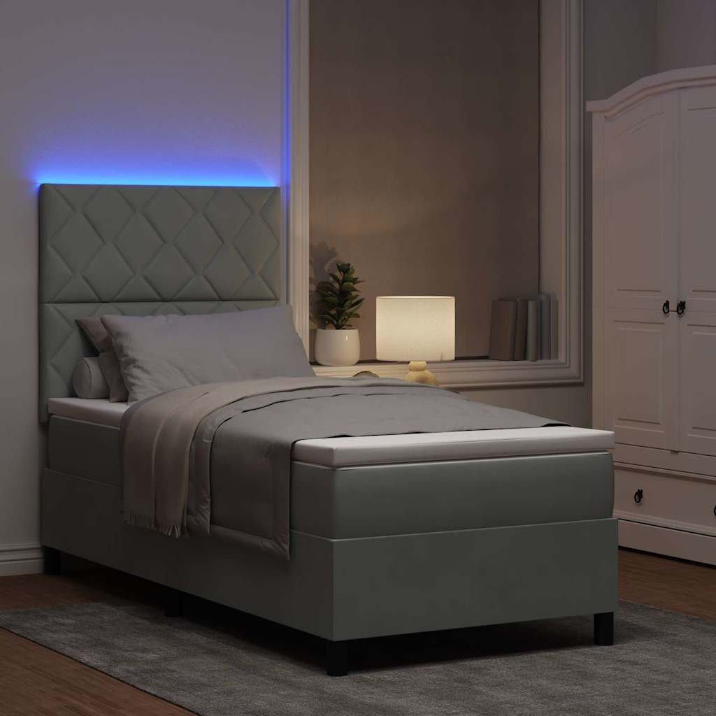 LED Κρεβάτι με βάθρο Ανοιχτό γκρι 100 x 200 cm Βελούδο - Pakobazaar