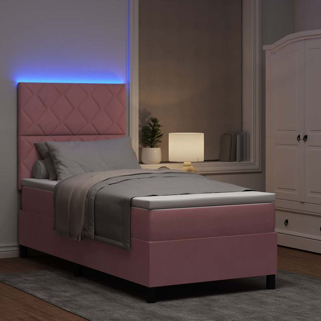 LED Κρεβάτι με βάθρο με κεφαλάρι Ροζ 100 x 200 cm Βελούδο - Pakobazaar