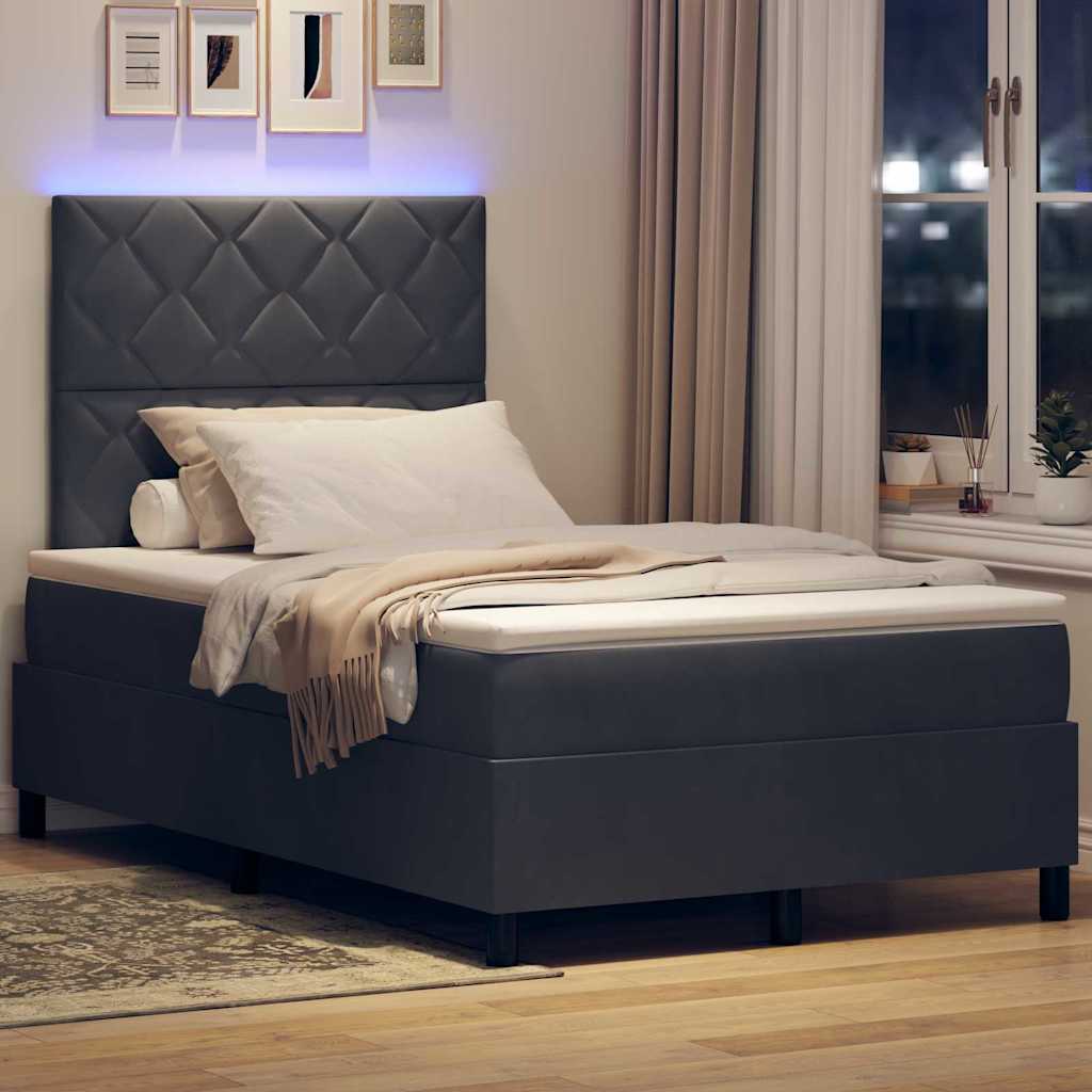 LED Κρεβάτι με βάθρο Σκούρο Γκρι 120 x 190 cm Βελούδο - Pakobazaar