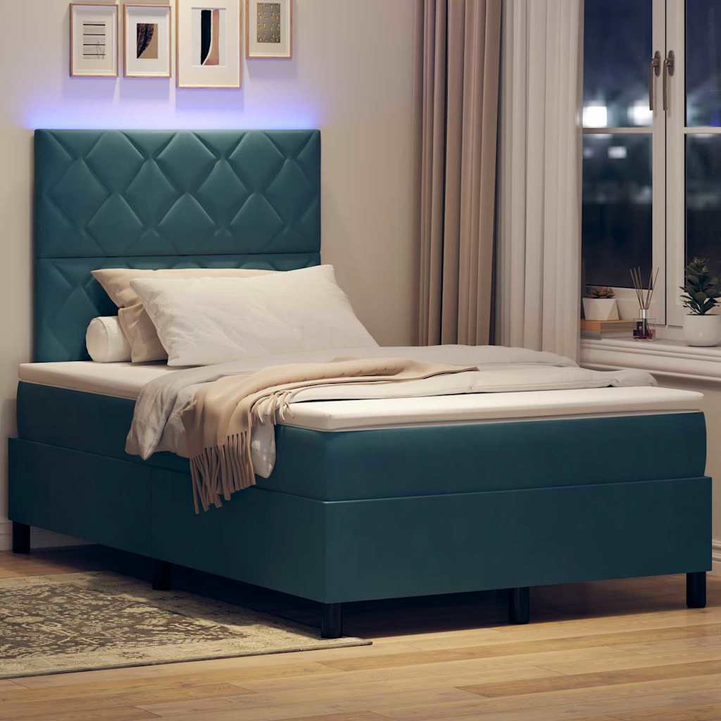 LED Κρεβάτι με βάθρο με στρώμα Σκούρο Μπλε 120 x 190 cm ύφασμα - Pakobazaar