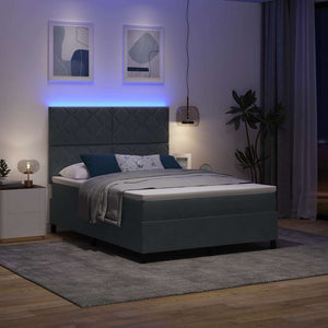 LED Κρεβάτι με βάθρο Σκούρο Γκρι 140 x 190 cm Βελούδο - Pakobazaar