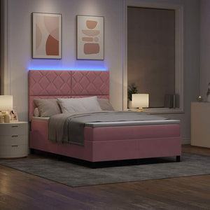 LED Κρεβάτι με βάθρο με κεφαλάρι Ροζ 140 x 190 cm Βελούδο