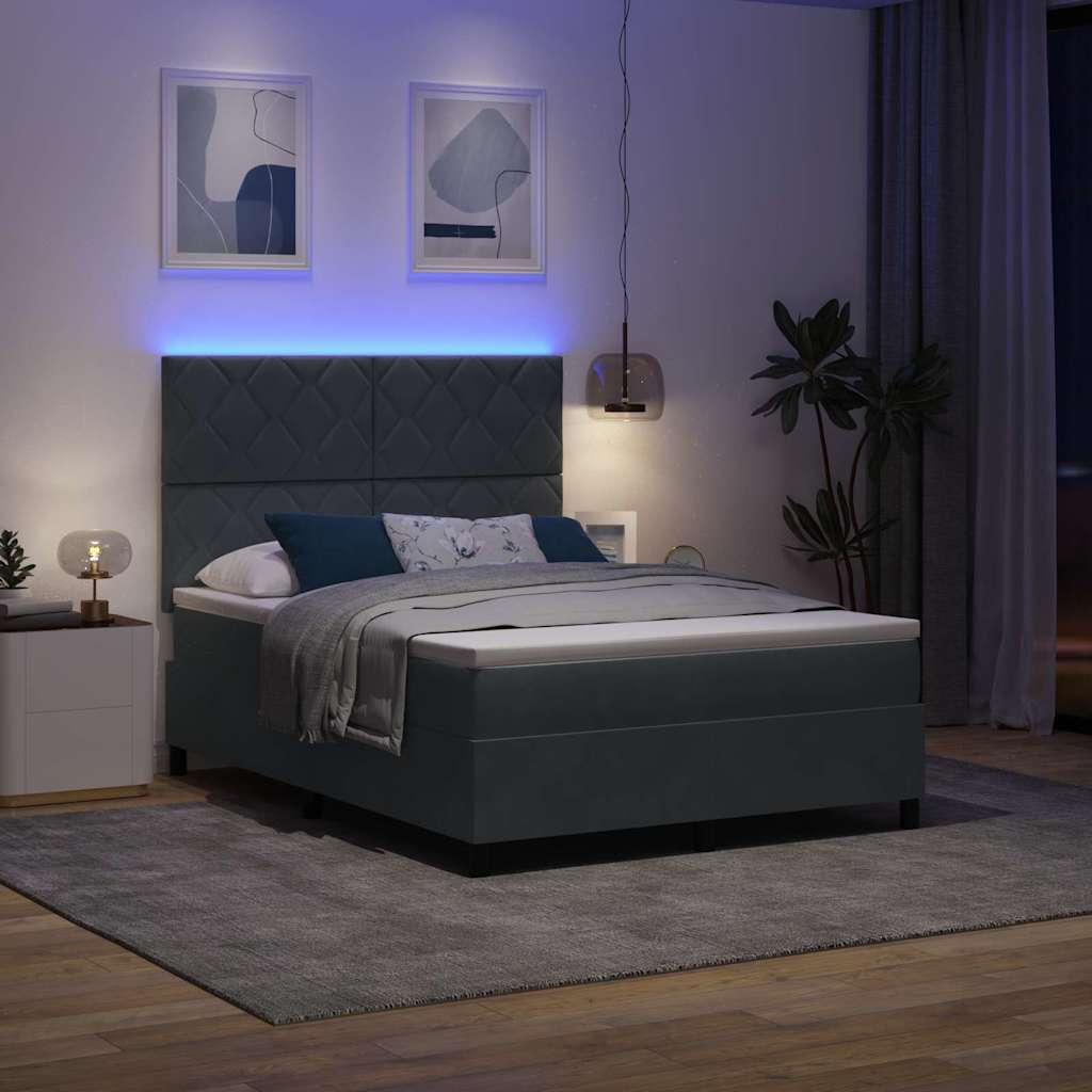 LED Κρεβάτι με βάθρο Σκούρο Γκρι 140 x 200 cm Βελούδο - Pakobazaar