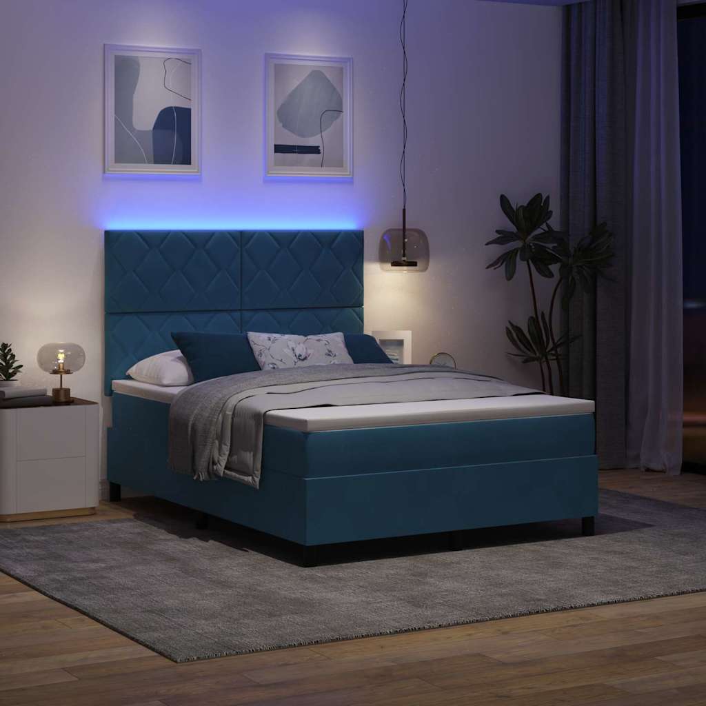 LED Κρεβάτι με βάθρο Σκούρο Μπλε 140 x 200 cm Βελούδο - Pakobazaar