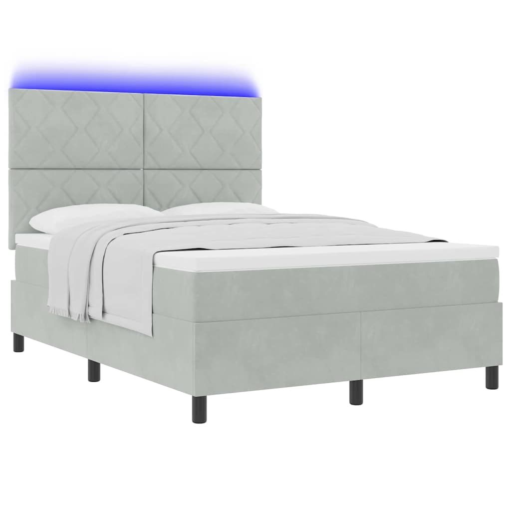 LED Κρεβάτι με βάθρο Ανοιχτό γκρι 160 x 200 cm Βελούδο - Pakobazaar