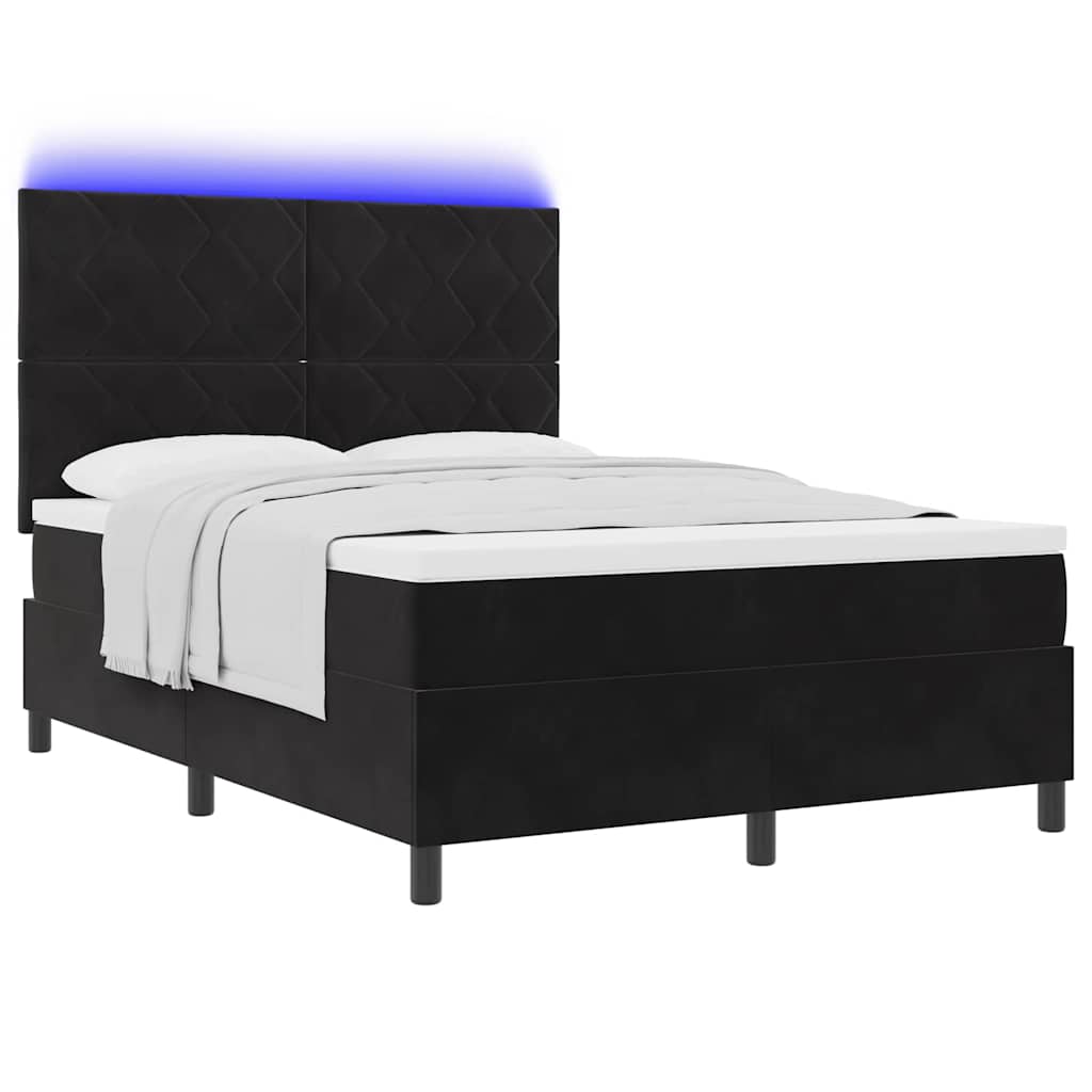 LED Κρεβάτι με βάθρο με κεφαλάρι Μαύρο 160 x 200 cm Βελούδο - Pakobazaar