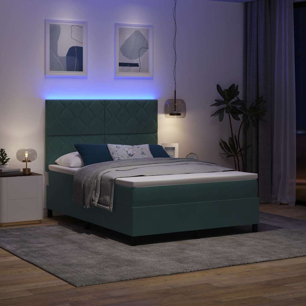 LED Κρεβάτι με βάθρο Σκούρο Πράσινο 160 x 200 cm Βελούδο - Pakobazaar