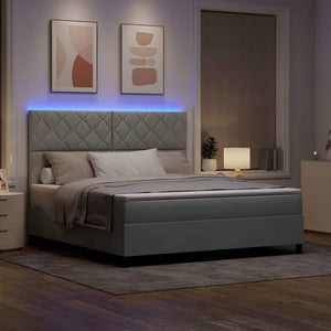 LED Κρεβάτι με βάθρο με στρώμα Ανοιχτό γκρι 180 x 200 cm ύφασμα - Pakobazaar