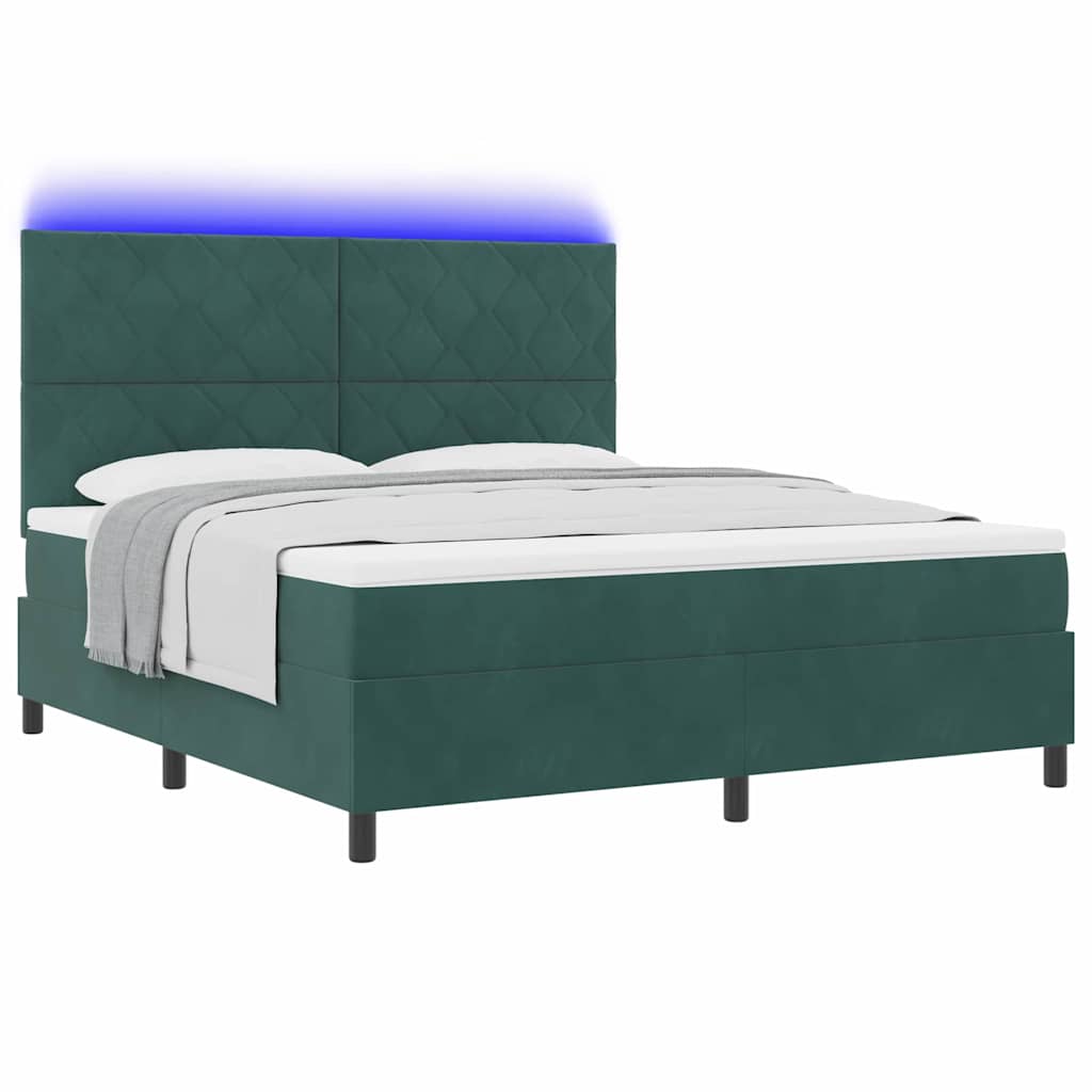 LED Κρεβάτι με βάθρο Σκούρο Πράσινο 180 x 200 cm Βελούδο