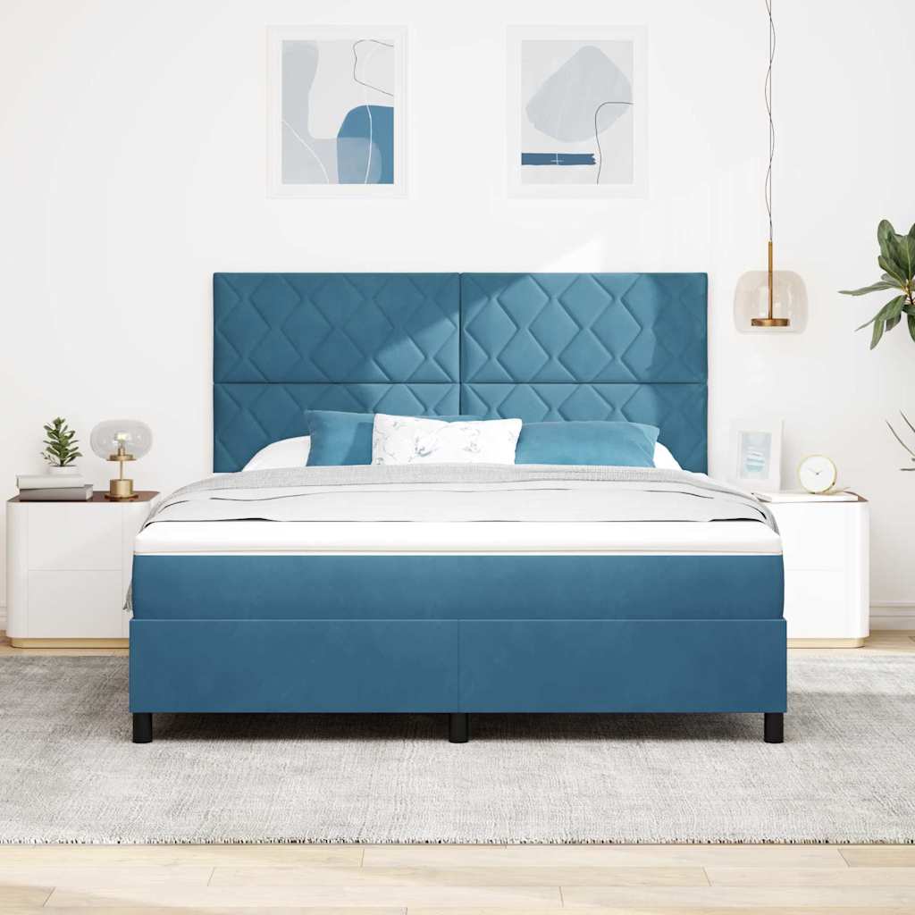 LED Κρεβάτι με βάθρο Σκούρο Μπλε 180 x 200 cm Βελούδο