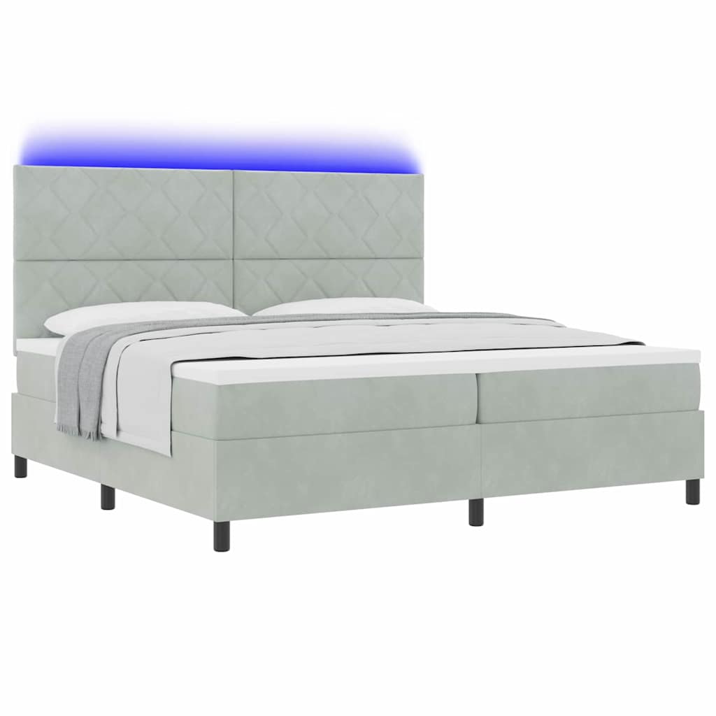 LED Κρεβάτι με βάθρο Ανοιχτό γκρι 200 x 200 cm Βελούδο - Pakobazaar