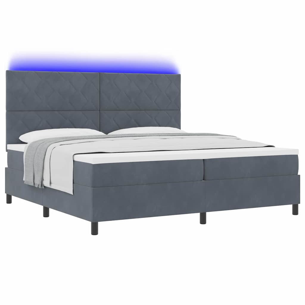 LED Κρεβάτι με βάθρο Σκούρο Γκρι 200 x 200 cm Βελούδο