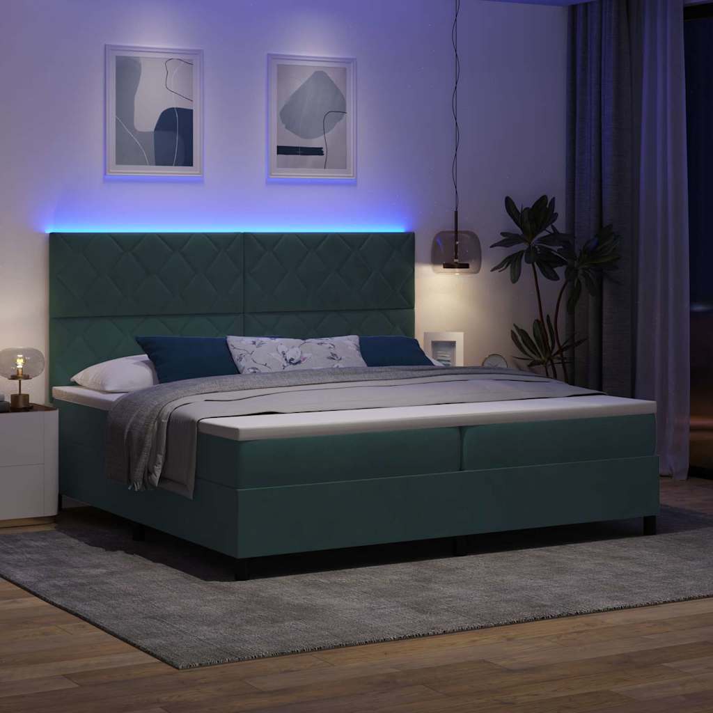 LED Κρεβάτι με βάθρο Σκούρο Πράσινο 200 x 200 cm Βελούδο - Pakobazaar